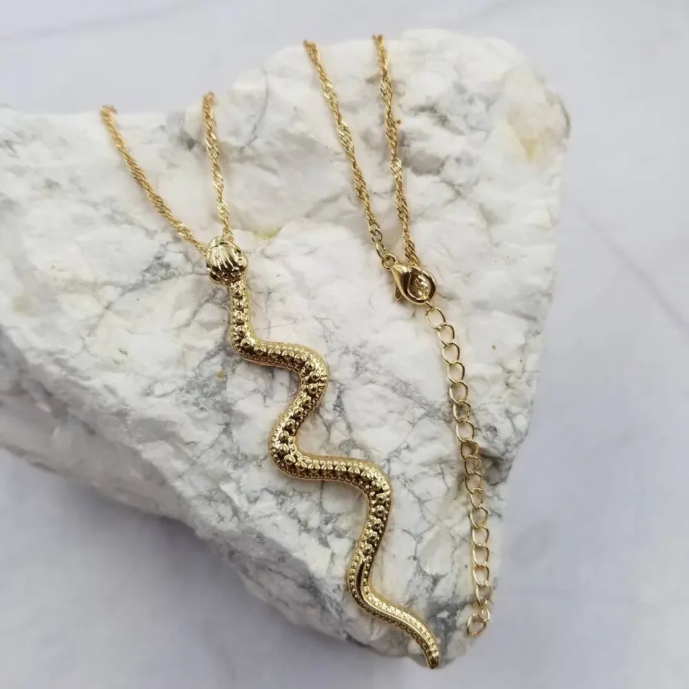 Gold Tone Snake Serpent Necklace